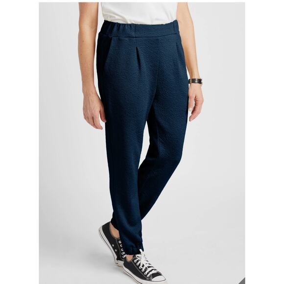Of Mercer Pants Womens Small Navy Blue Carroll Textured Pull On Jogger Made NY - Picture 1 of 10